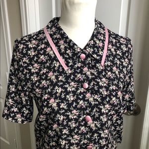 Vintage Boho Floral Blouse Button Down Shirt 4Petite